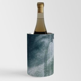 Lakeside: a minimal, abstract, watercolor and ink piece in shades of blue and green Wine Chiller