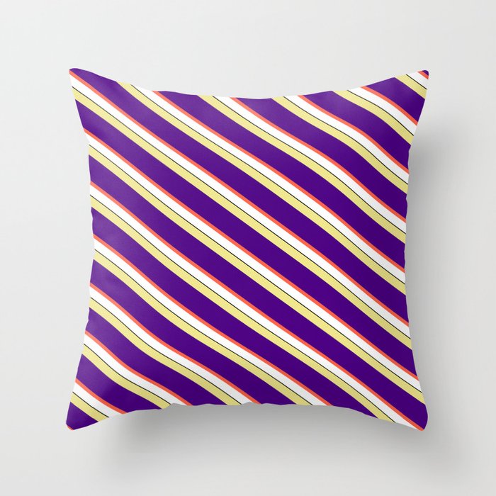 Eyecatching Tan, Indigo, Red, White, and Black Colored Lines/Stripes Pattern Throw Pillow