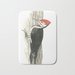 Pileated Woodpecker - Watercolor Bath Mat | Forest, Hammer, Woodland, Woodpecker, Bird, Painting, Pileated, Wood, Birds, Watercolor 
