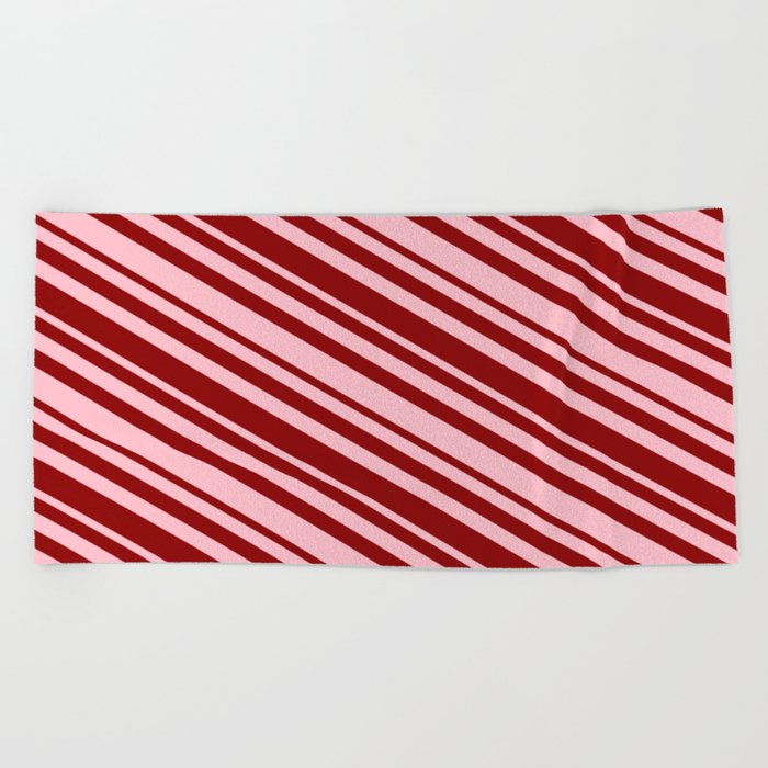 Pink & Dark Red Colored Striped/Lined Pattern Beach Towel