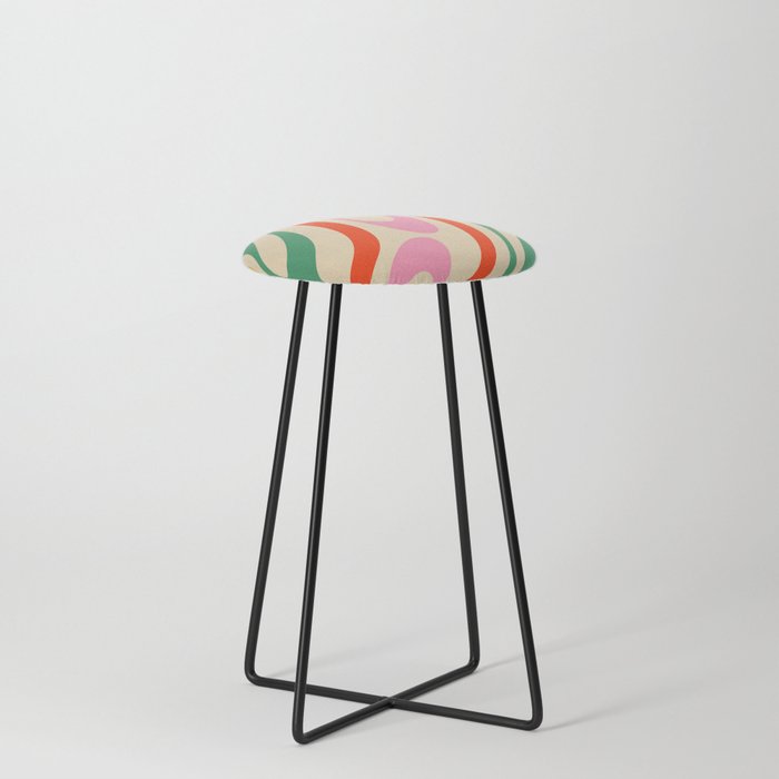 Wavy Loops Abstract Pattern in Rainbow Colors  Counter Stool