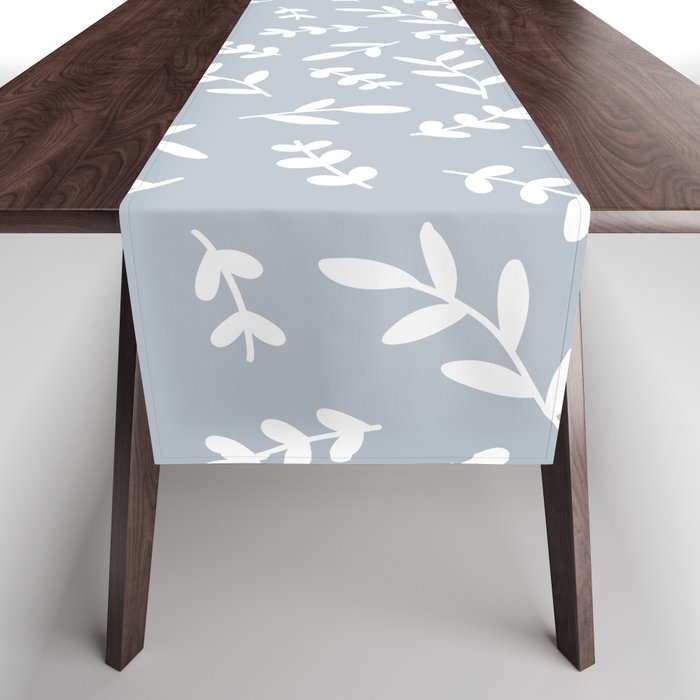 Leaves Pattern (white/dusty blue/gray) Table Runner