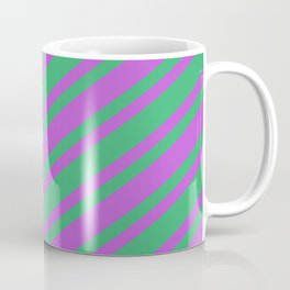 [ Thumbnail: Orchid & Sea Green Colored Stripes/Lines Pattern Coffee Mug ]