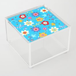 Bright Blue Mod Flowers Acrylic Box