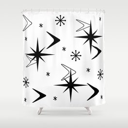 Vintage 1950s Boomerangs and Stars White Shower Curtain