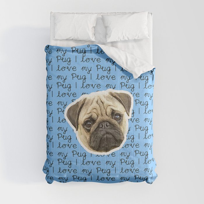 I Love My Pug Monogram Comforter