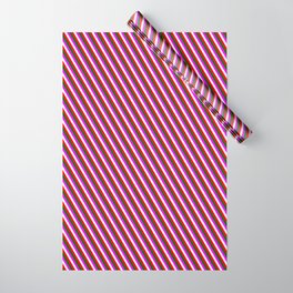 [ Thumbnail: Dark Green, Fuchsia, White & Red Colored Lined/Striped Pattern Wrapping Paper ]