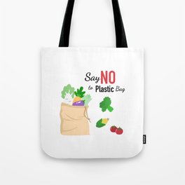 Eco Bag with Say No to Plastic Bag quote. Zero Waste, Go Green, Plastic Free. Tote Bag