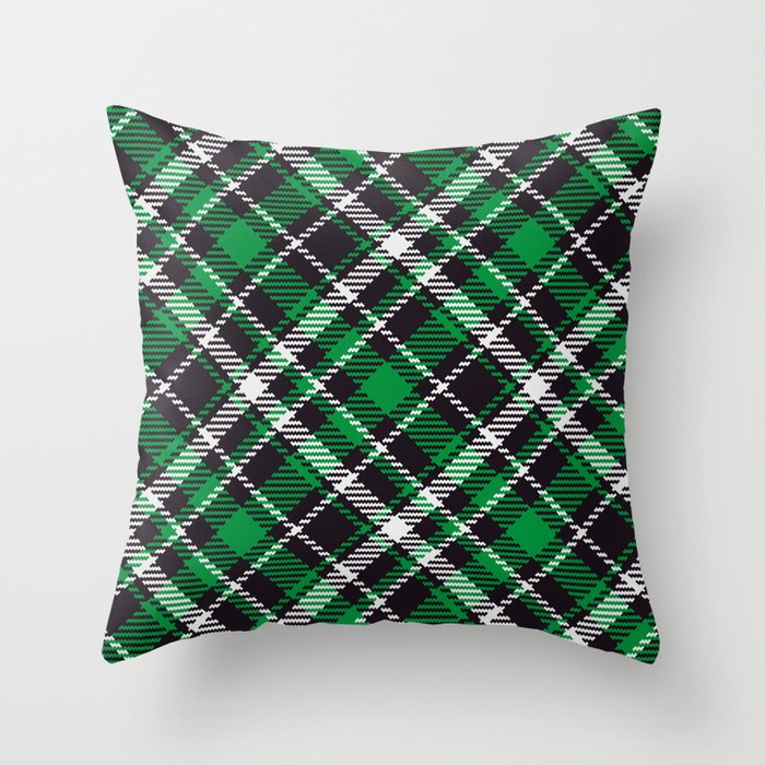 Christmas tartan plaid green black diagonal Throw Pillow
