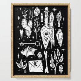 into the WITCH'S GARDEN Serving Tray | Black And White, Drawing, Herborist, Potion, Plants, Patterndesign, Pop Art, Witch, Witchy, Digital 