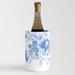 Modern navy blue white watercolor elegant floral Wine Chiller
