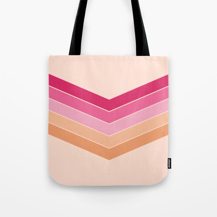 V - Pink and Orange Minimalistic Colorful Retro Stripe Art Pattern Tote Bag