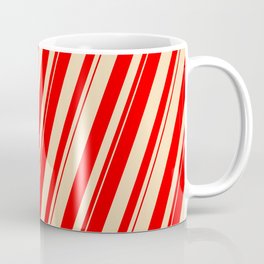[ Thumbnail: Tan and Red Colored Lines Pattern Coffee Mug ]