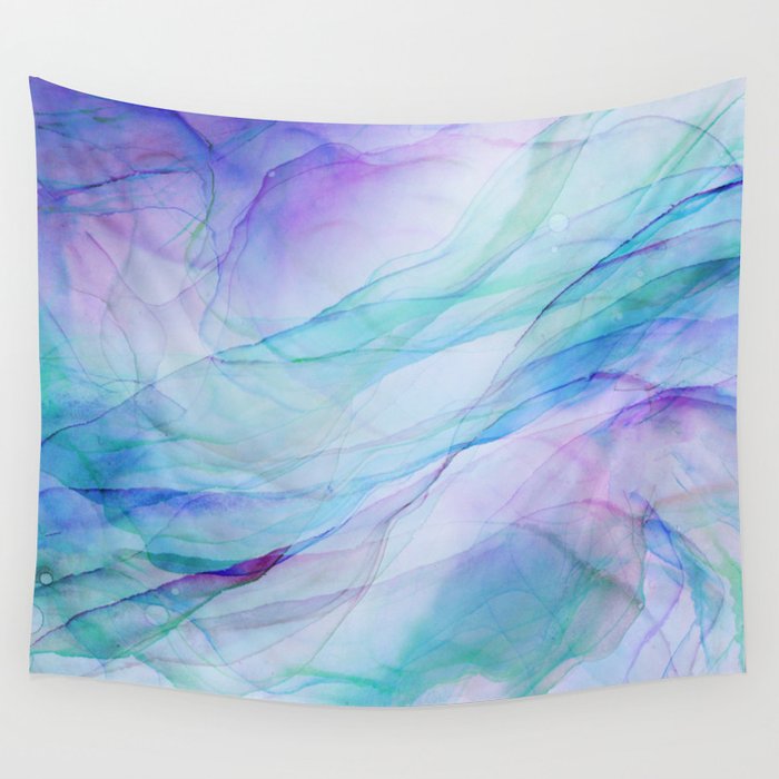 Pastel Violet Turquoise Abstract Ink Painting Wall Tapestry