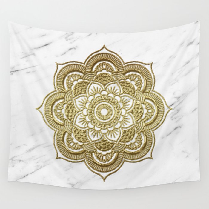 Gold mandala on marble Wall Tapestry