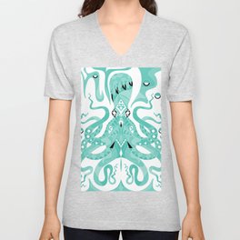 kraken squid in kaiju monster totonac mexican wallpaper art ecopop V Neck T Shirt