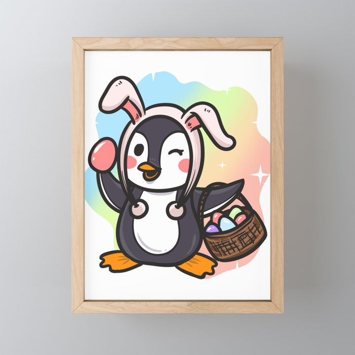 Cute Egg Easter Penguin Lover Design Framed Mini Art Print