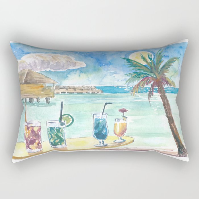 Tropical Sea with Pacific Cocktails At Marquesas Archiepelago Rectangular Pillow