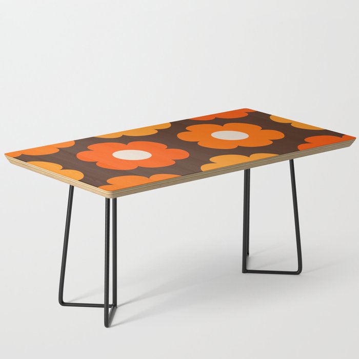 Such Cute Flowers Retro Floral Pattern in 70s Brown Orange Coffee Table