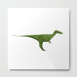 Origami Velociraptor Metal Print | Forboys, Velociraptor, Polygonal, Whitebackground, Green, Kidsroom, Geometric, Dino, Bird, Kids 