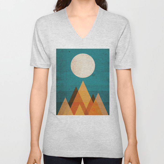 Full moon over Sahara desert V Neck T Shirt
