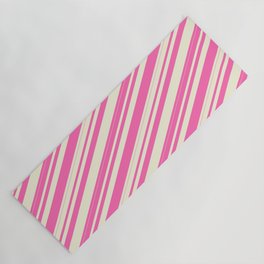 [ Thumbnail: Hot Pink & Beige Colored Lines Pattern Yoga Mat ]