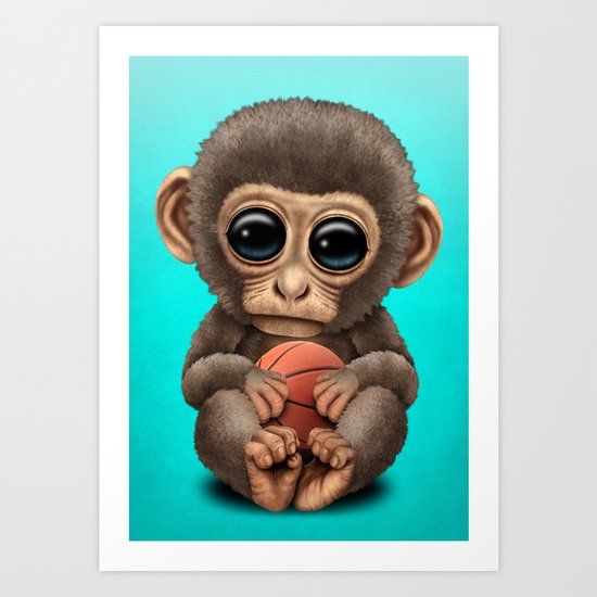 Cute Baby Monkey Playing With Basketball Art Print By Jeffbartels