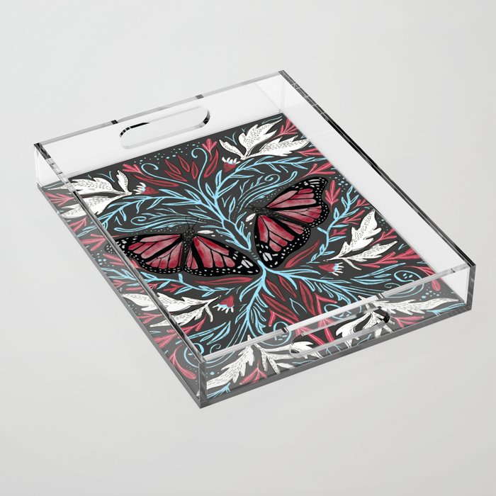 Butterfly Floral in Red Acrylic Tray