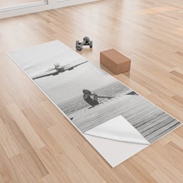 Steady As She Goes; aircraft coming in for an island landing black and white photography- photographs Yoga Towel