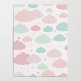 Pastel Pink & Blue Clouds Poster