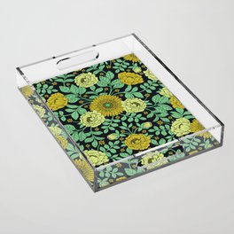 Seafoam Green, Chartreuse, Mustard Yellow & Navy Blue Floral Pattern Acrylic Tray