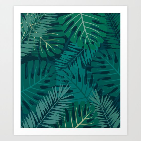 Dark Tropical Leaves Art Print