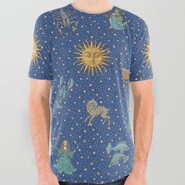 Vintage Astrology Zodiac Wheel All Over Graphic Tee