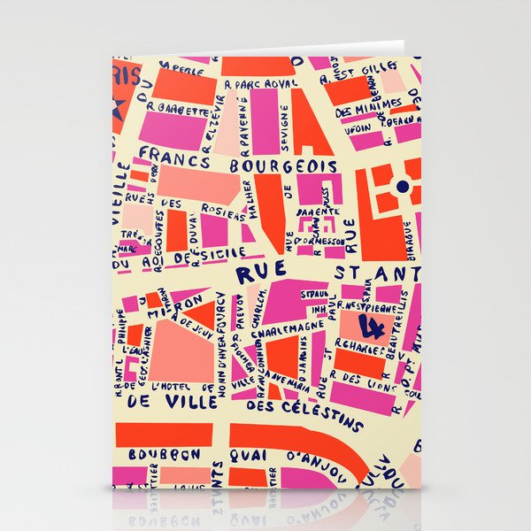 paris map pink Stationery Cards