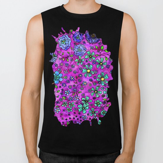 Blue Small Flowers Biker Tank
