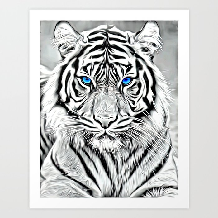 White Tiger Digital Oil Painting Art