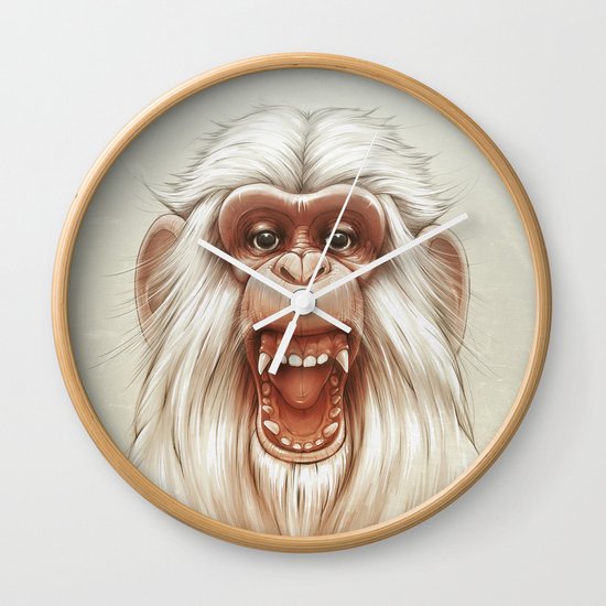 The White Angry Monkey Wall Clock