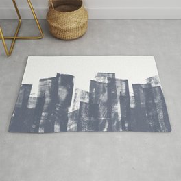 Rolled Ink Texture in Dark Blue Gray and White Rug