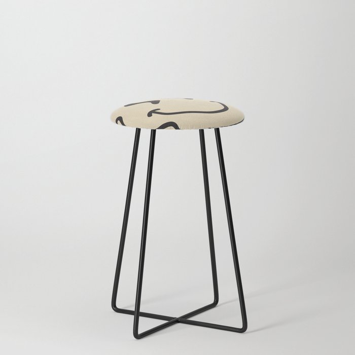 Wonky Smiley Face - Black and Cream Counter Stool