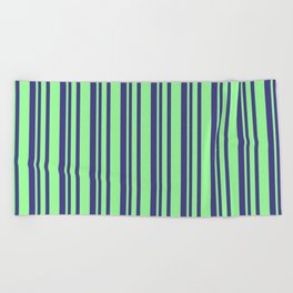 [ Thumbnail: Dark Slate Blue & Green Colored Lines Pattern Beach Towel ]