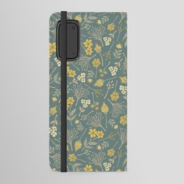 Yellow, Cream, Gray, Tan & Blue-Green Floral Pattern Android Wallet Case