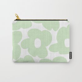 Large Baby Green Retro Flowers White Background #decor #society6 #buyart Carry-All Pouch