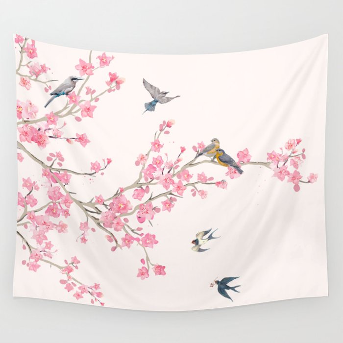 Birds And Cherry Blossoms Wall Tapestry By Nadja1 Society6 Birds And Cherry Blossoms Wall Tapestry