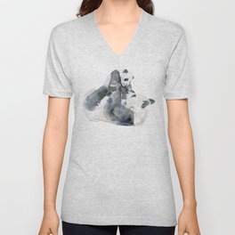 Mother and Baby Panda Bears V Neck T Shirt