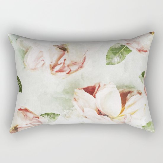 Roses & Foliage Watercolor Rectangular Pillow