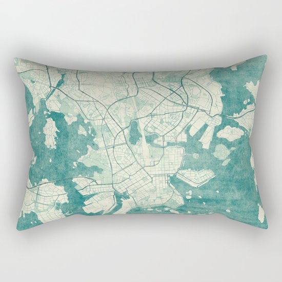 Helsinki Map Blue Vintage Rectangular Pillow
