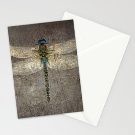 Dragonfly On Distressed Metallic Grey Background Stationery Cards