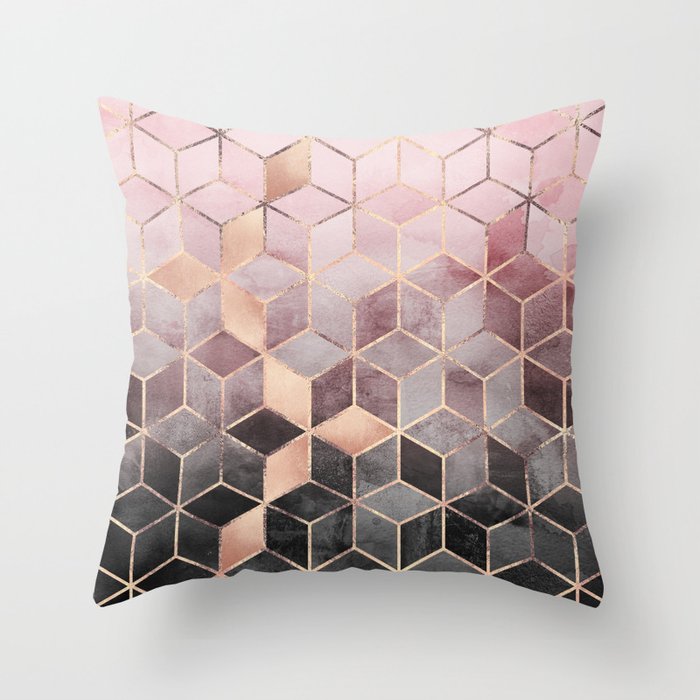 Pink And Grey Gradient Cubes Throw Pillow