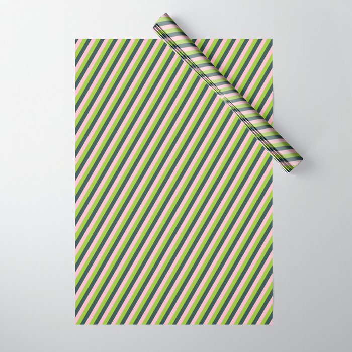 Pink, Green, and Dark Slate Gray Colored Stripes/Lines Pattern Wrapping Paper