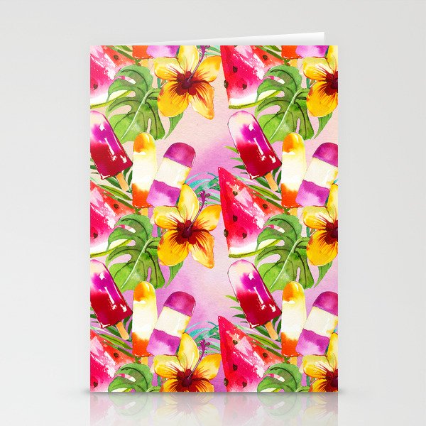 Hand Painted Pink Lilac Yellow Watercolor Summer Fruity Floral Stationery Cards